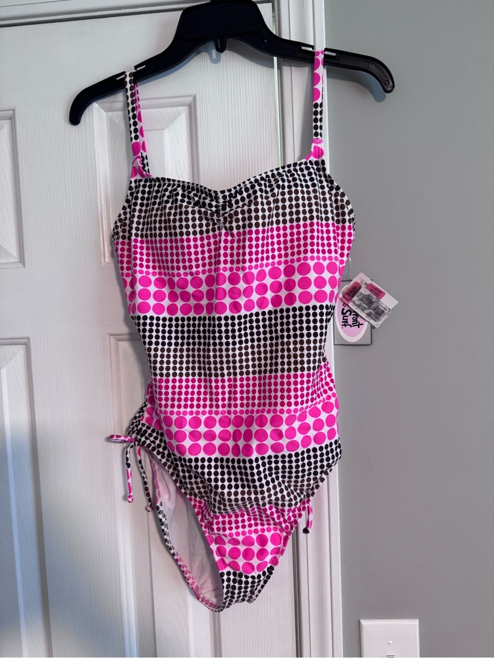 Vintage Pink + Black Polka Dot One-Piece Swimsuit